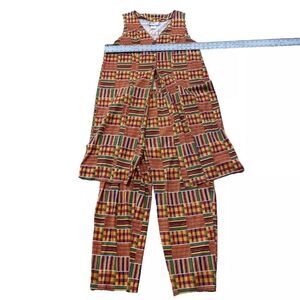 CALIFORNIA GOLD RUSH Women 20 Kente Africa Print Sleeveless 2Piece Pants Set VTG